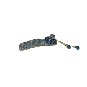 Barrette à cheveux élégante en cristal bleu avec strass et pompon décoratif
