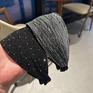 Lot de serre-tête larges étincelants avec strass et tissu pailleté noir et argent