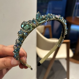 Serre-tête élégant vert foncé avec cristaux et strass vintage faits à la main