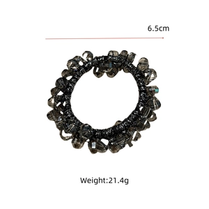 Detail of beaded hair tie with faceted crystal beads, 6.5cm diameter and 21.4g weight