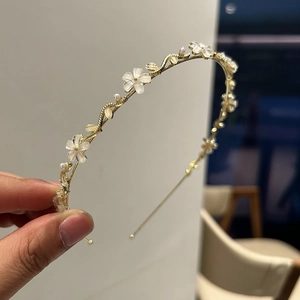 Serre-Tête Élégant en Alliage Doré Fleur en Pierre d'Oeil de Chat Fausse Künstliche Perle Vigne Accessoires de Cheveux Mariage Femme