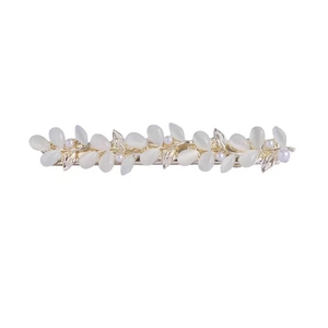 Eleganter Gold-Haarclip mit Katzenaugenstein und Perlen im Ähren-Design für Damen