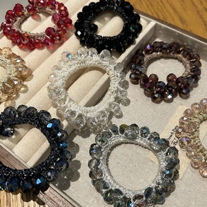 Korean Simple Artificial Crystal Beaded Hair Ties For Women Elegant Facet Rhinestone Hair Rope Ponytail Holder Hair Ring