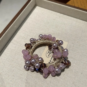 Elegante elastico per capelli con perline viola, cristalli e filo metallico intrecciato