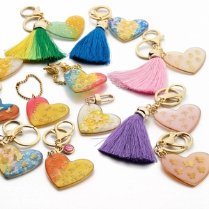 Heart Resin Keychain With Satin Tassel Gold Plated Alloy Butterfly Rose Gradient Bag Pendant For Women Girls Gift