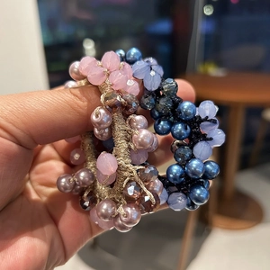 Set di elastici per capelli in cristallo con trama di perle rosa e blu per donne