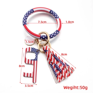 USA flag theme silicone bracelet keychain set with tassel and door opener tool