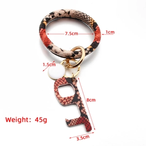 Snake print PU leather wristlet keychain with acrylic non-contact door opener tool