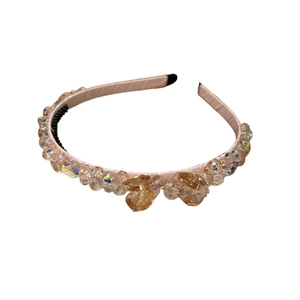 Serre-tête en cristal rose avec perles champagne et satin pour une coiffure élégante