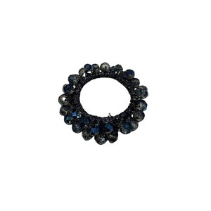 Elegant deep blue beaded hair tie with faceted crystals and elastic band for women