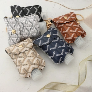 Portable PU leather hand sanitizer holders with Y-pattern and metal swivel snap hooks