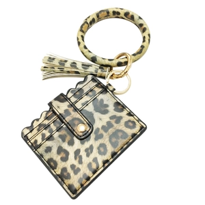 Leoparden-Kartenhalter-Set mit rundem Armband-Schlüsselanhänger und Quasten-Anhänger