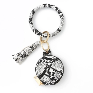 Porte-clés bracelet en cuir PU motif serpent avec un petit sac à monnaie rond