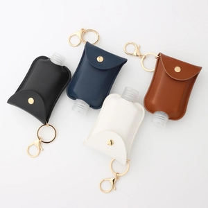 Portable PU leather hand sanitizer keychain holder set with metal lobster clasp in four colors