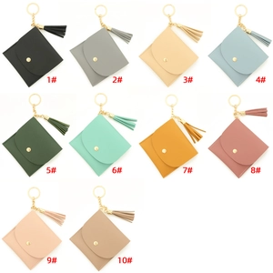 PU leather wallet keychain with tassel and card slots in ten vibrant color options