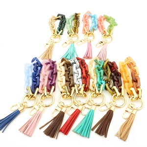 Porte-clés à Grosse Chaîne en Acrylique Avec Gland en Similicuir Anneau en Alliage Or Bracelet Breloque de Sac Accessoires Mode Femme
