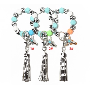 Bracelet perles en silicone lumineux style western avec tête de taureau et gland vache