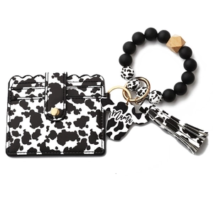 Set portachiavi a bracciale con perline di silicone, porta carte muccato e ciondolo Mama