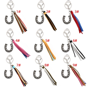 Western bohemian horseshoe tassel keychains in nine vintage patterns with lobster clasps