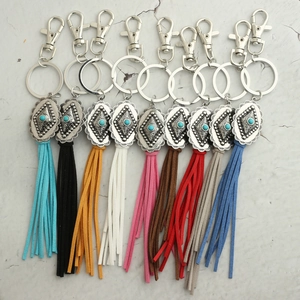 Bohemian rhombus alloy tassel keychain with turquoise stone in nine assorted colors