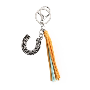 Bohemian horseshoe keychain with silver alloy horse shoe pendant and colorful tassels