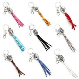 Bohemian zinc alloy keychain set with turquoise stone and multi-color suede tassels