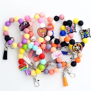 Bracelet Porte-clés en Perles de Silicone Pour Femmes Perles Colorées Anneau de Clé Avec Gland Charme Bijoux Faits à la Main