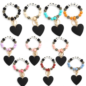 MAMA silicone bead wristlet keychain set with leopard prints and heart charms