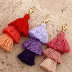 Handmade BOHO multilayer cotton tassel keychain with golden clasp for bags