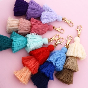 Boho Handmade Layered Cotton Tassel Keychain For Women Colorful Bag Charm Accessory With Gold Alloy Lobster Clasp