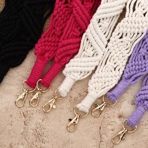 Handmade woven macrame bag straps in multiple colors with luxury gold lobster clasps