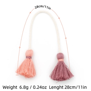 Handmade double-ended cotton tassel pendant for bags in pink-orange and grey-purple