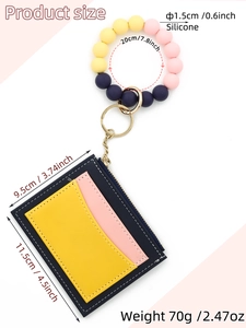 Silicone bead keychain with dimensions for the multi-colored card wallet and ring