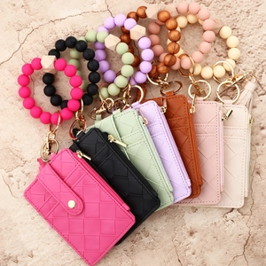 Set di 7 porta carte colorati in pelle PU con portachiavi a bracciale in silicone