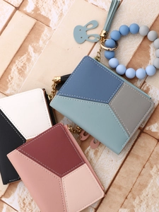 Silicone bead wristlet keychain with geometric leather coin purse and cute bunny charm