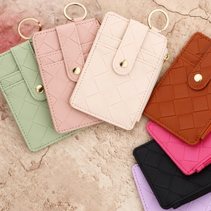 Set di portacarte con trama a intreccio, cerniere e portachiavi in vari colori pastello