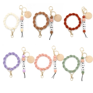 Braided wristlet keychain with MAMA letter beads and silicone beads in six colors
