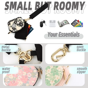 Waterproof floral nylon wristlet set with round and square pouches for keys and cards