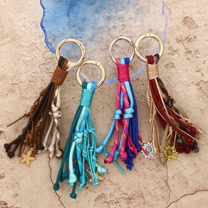 Boho Handgefertigt Geflochtenes Seil Schlüsselanhänger Quaste Taschenanhänger Damen Seestern Sonnenblume Anhänger Schmuck