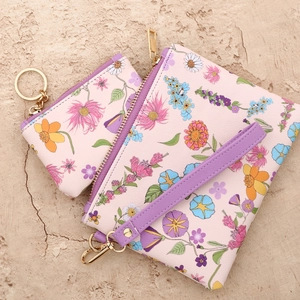 Roze lederen clutch set met bloemenprint, polsband en zonnebloem design voor dames