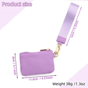 Size guide for a purple nylon wristlet pouch with precise 11.6x8cm dimensions and weight