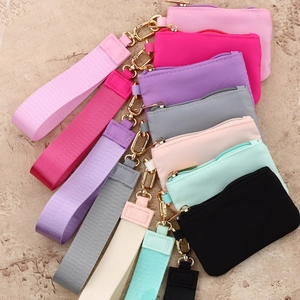 Waterproof nylon mini wristlet wallet set in various colors with golden metal hooks