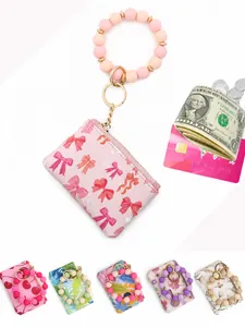 Porte-clés bracelet en perles de silicone avec mini portefeuille en cuir et mesures
