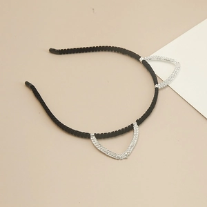 Sparkling cat ear headband with silver rhinestones on slim black alloy hairband accessory