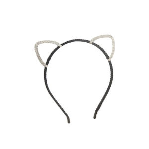 Charming black alloy headband featuring sparkling rhinestone cat ears for women