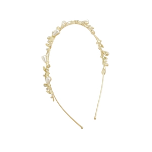Serre-tête Élégant en Alliage Doré avec Fausses Künstliche Perles et Strass Motif Fleur et Feuille Style Coréen Papillon Accessoire Cheveux Femme Mariage Fête