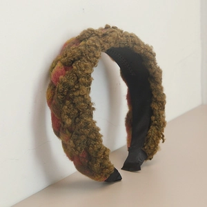 Chic retro bohemian braided headband with colorful tweed weave and warm fleece lining