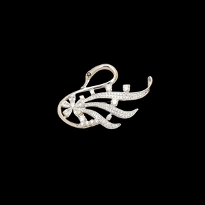 Luxurious silver swan brooch with sparkling cubic zirconia and floral wing details