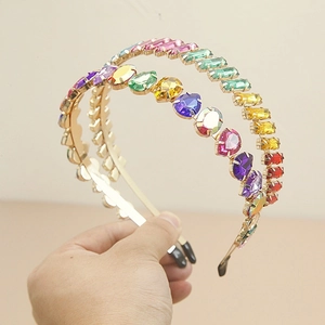 Colorful Rhinestone Metal Headband For Women Luxury Rainbow Crystal Thin Alloy Hair Hoop Banquet Wedding Hair Accessories