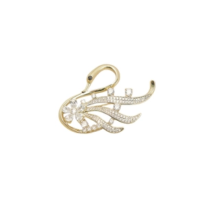 Elegant gold swan brooch encrusted with white round and pear-shaped cubic zirconia stones